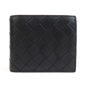 Bottega Veneta bi fold wallet black intrecciato leather